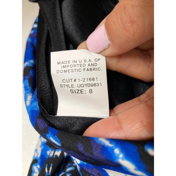 David Meister Dress Blue & Black Leopard Medallion Side Ruching Size 8 NEW - Picture 8 of 12